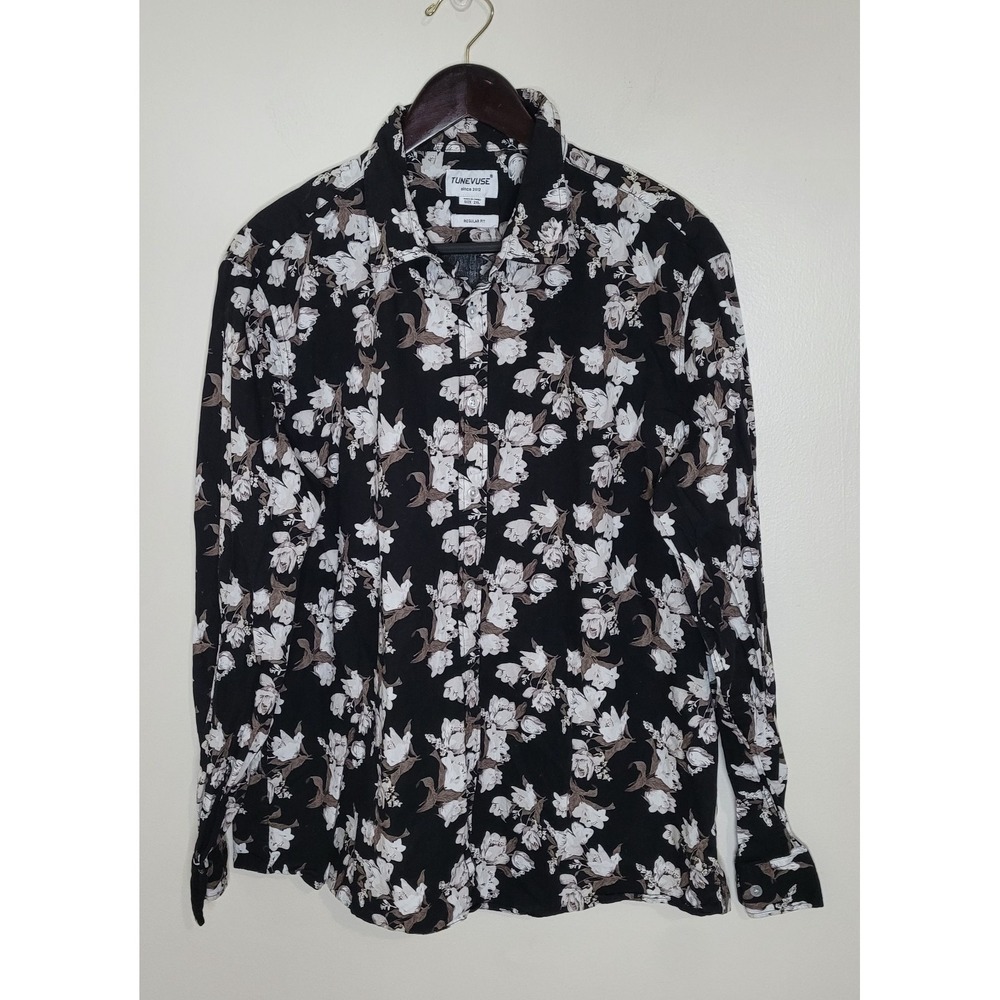 Tunevuse Slim Fit Button Up Floral Dress Shirt Sz 2XL Hippie Retro Disco 70s